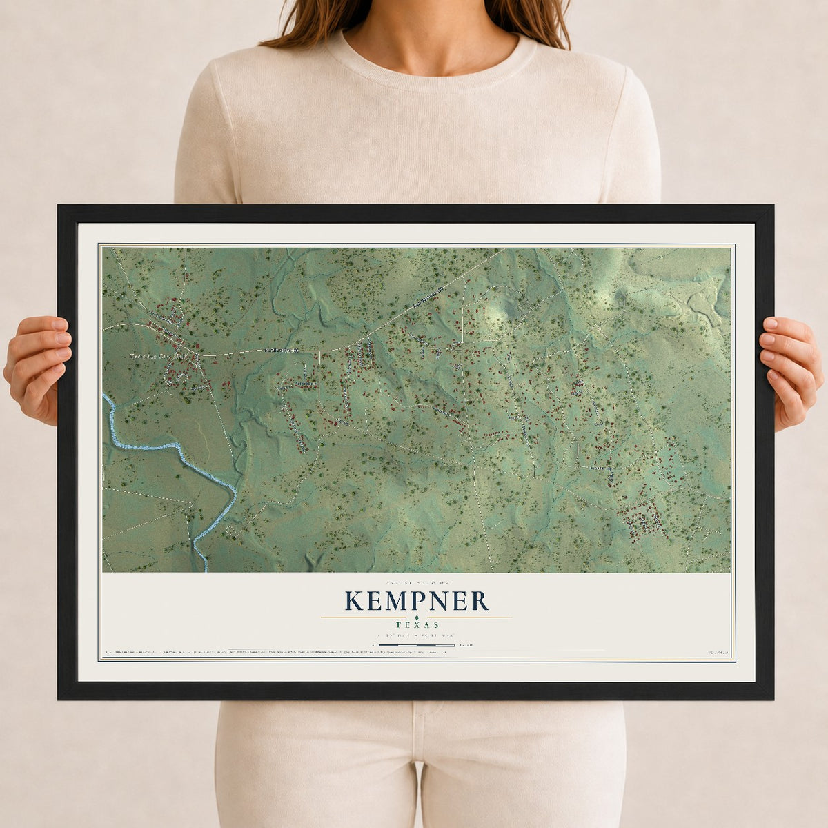 Map of Kempner, Texas, 12 x 18 inch print in a black wood frame