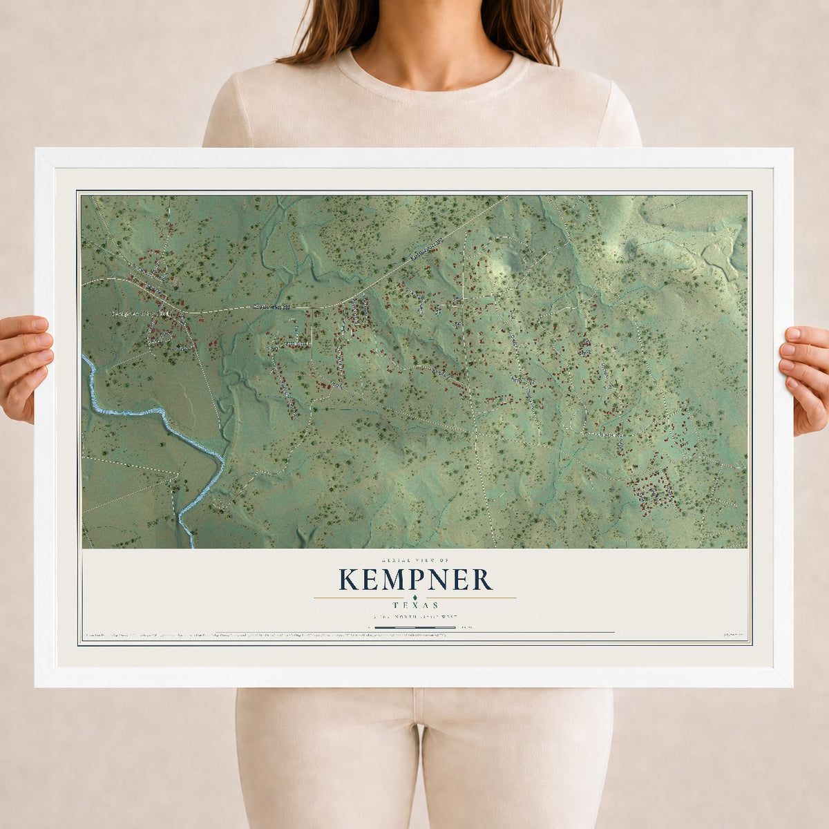 Map of Kempner, Texas, 18 x 24 inch print in a white wood frame