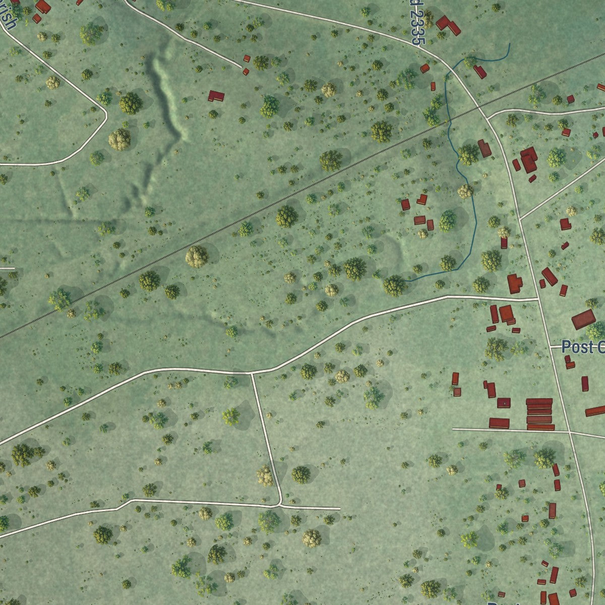 Close-up of the map of Kenefick, Texas print showing street and building detail