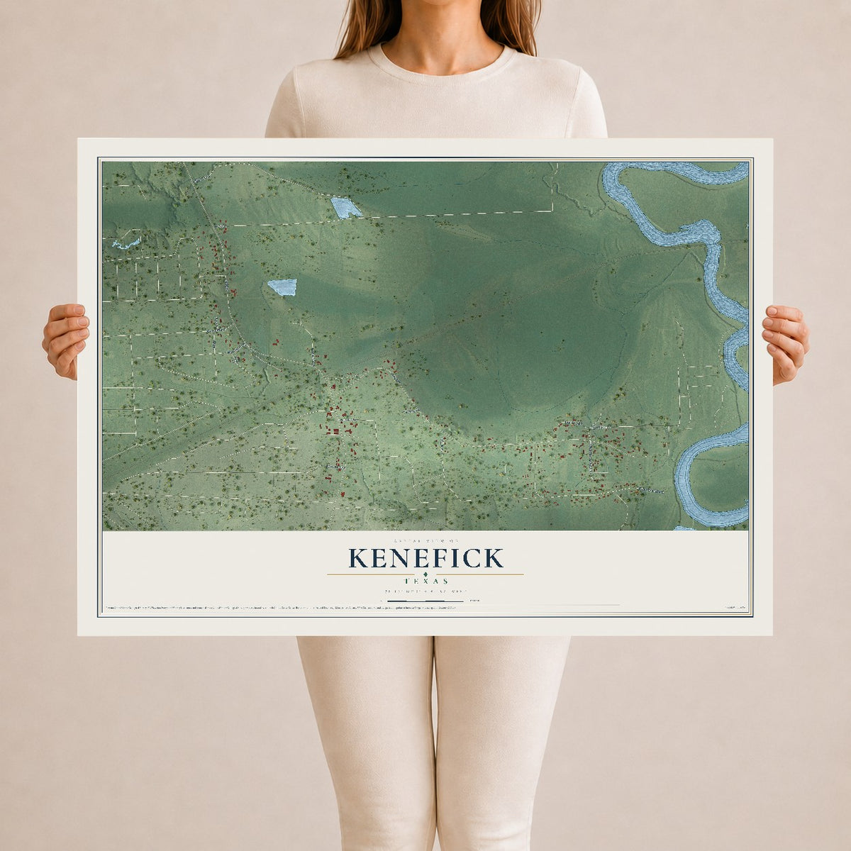 Map of Kenefick, Texas, 24 x 36 inch unframed archival matte print