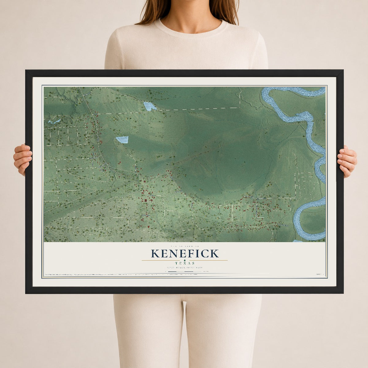 Map of Kenefick, Texas, 24 x 36 inch print in a black wood frame