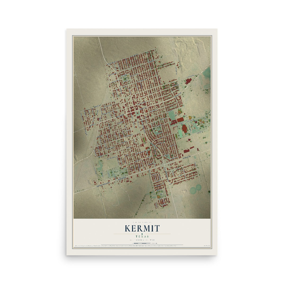 Map of Kermit, Texas, 12 x 18 inch unframed archival matte print