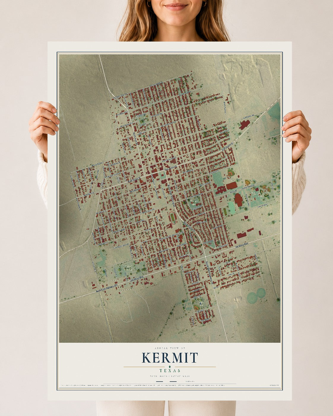 Map of Kermit, Texas, 24 x 36 inch unframed archival matte print