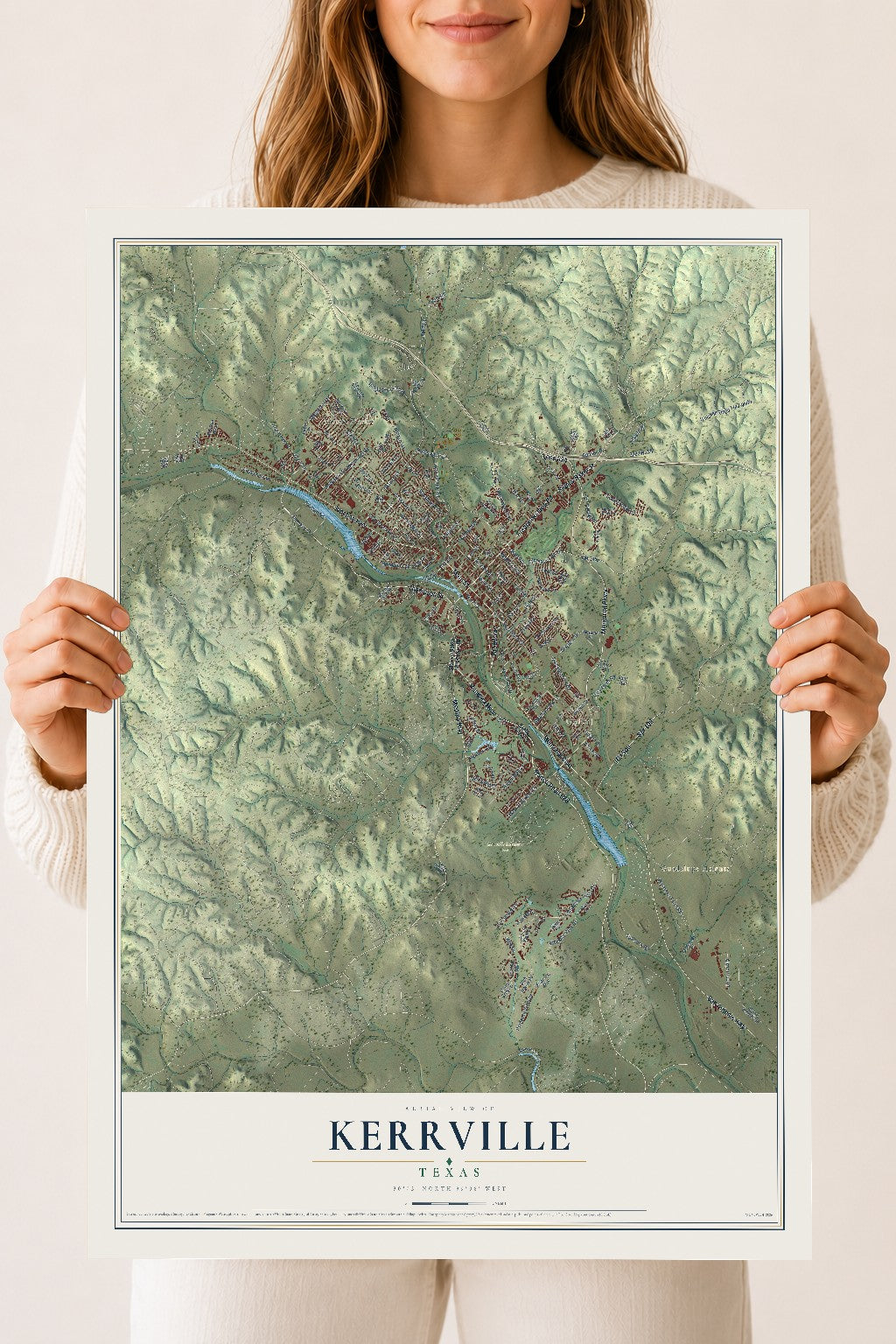 Map of Kerrville, Texas, 18 x 24 inch unframed archival matte print