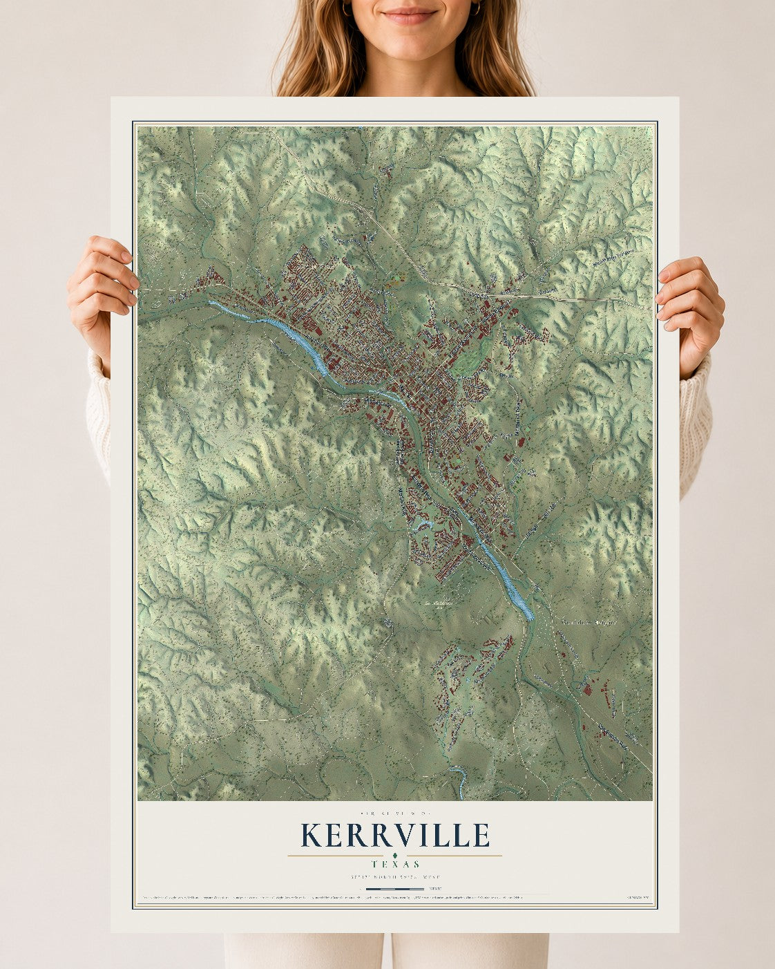 Map of Kerrville, Texas, 24 x 36 inch unframed archival matte print