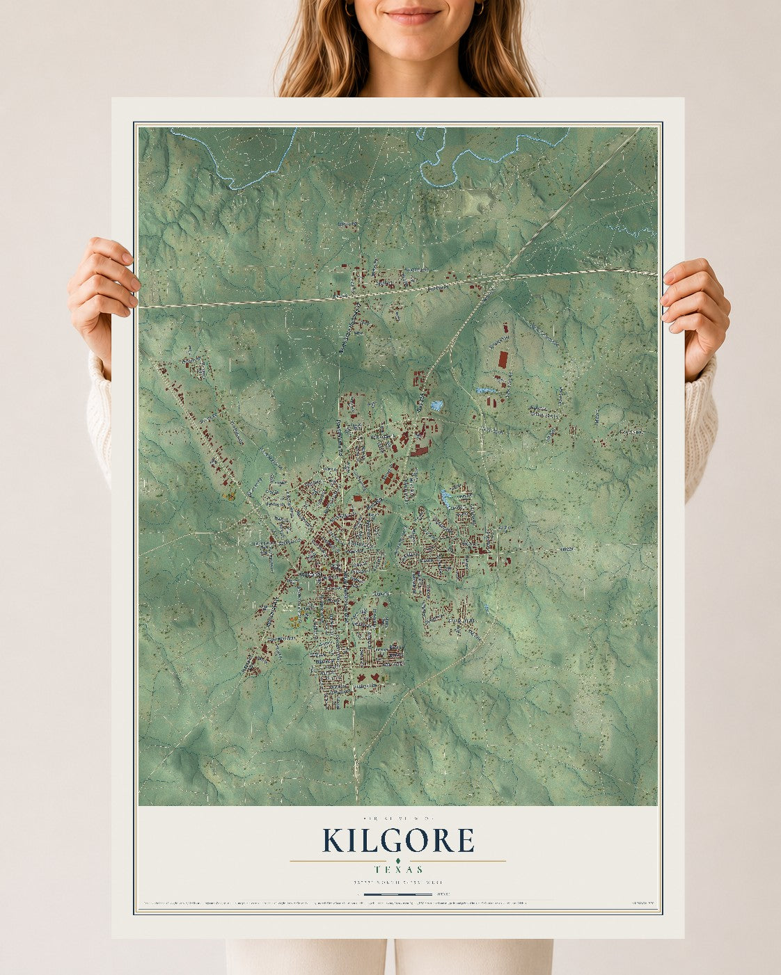 Map of Kilgore, Texas, 24 x 36 inch unframed archival matte print