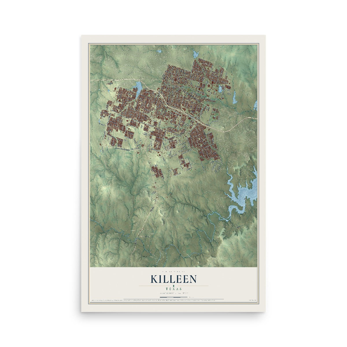 Map of Killeen, Texas, 12 x 18 inch unframed archival matte print