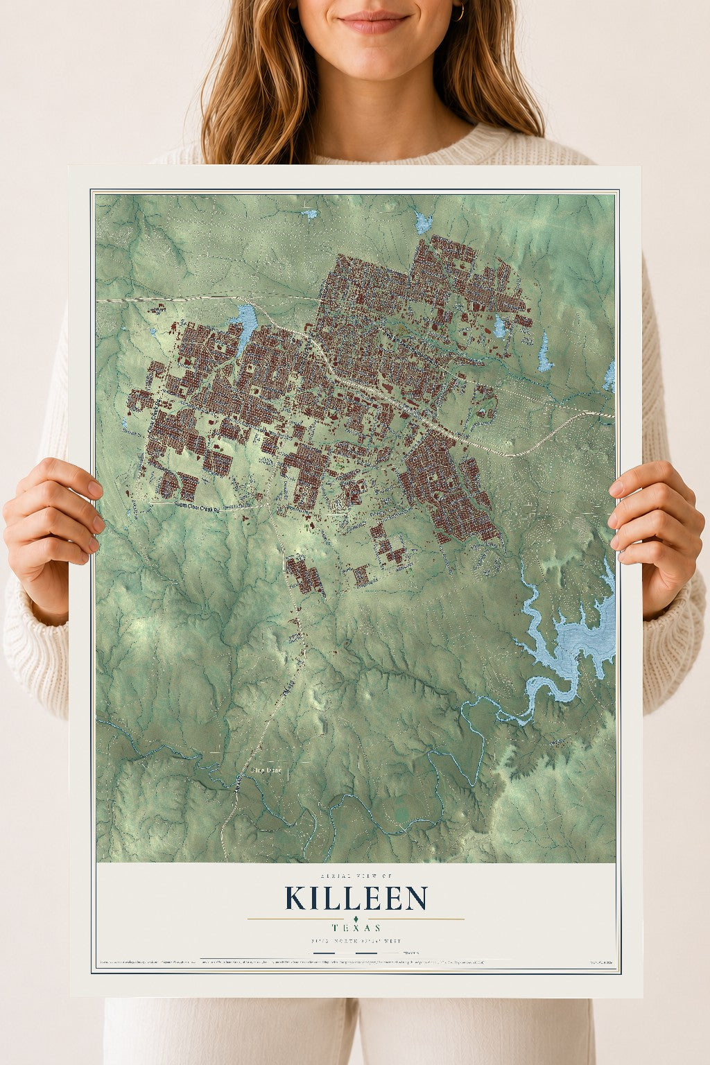 Map of Killeen, Texas, 18 x 24 inch unframed archival matte print