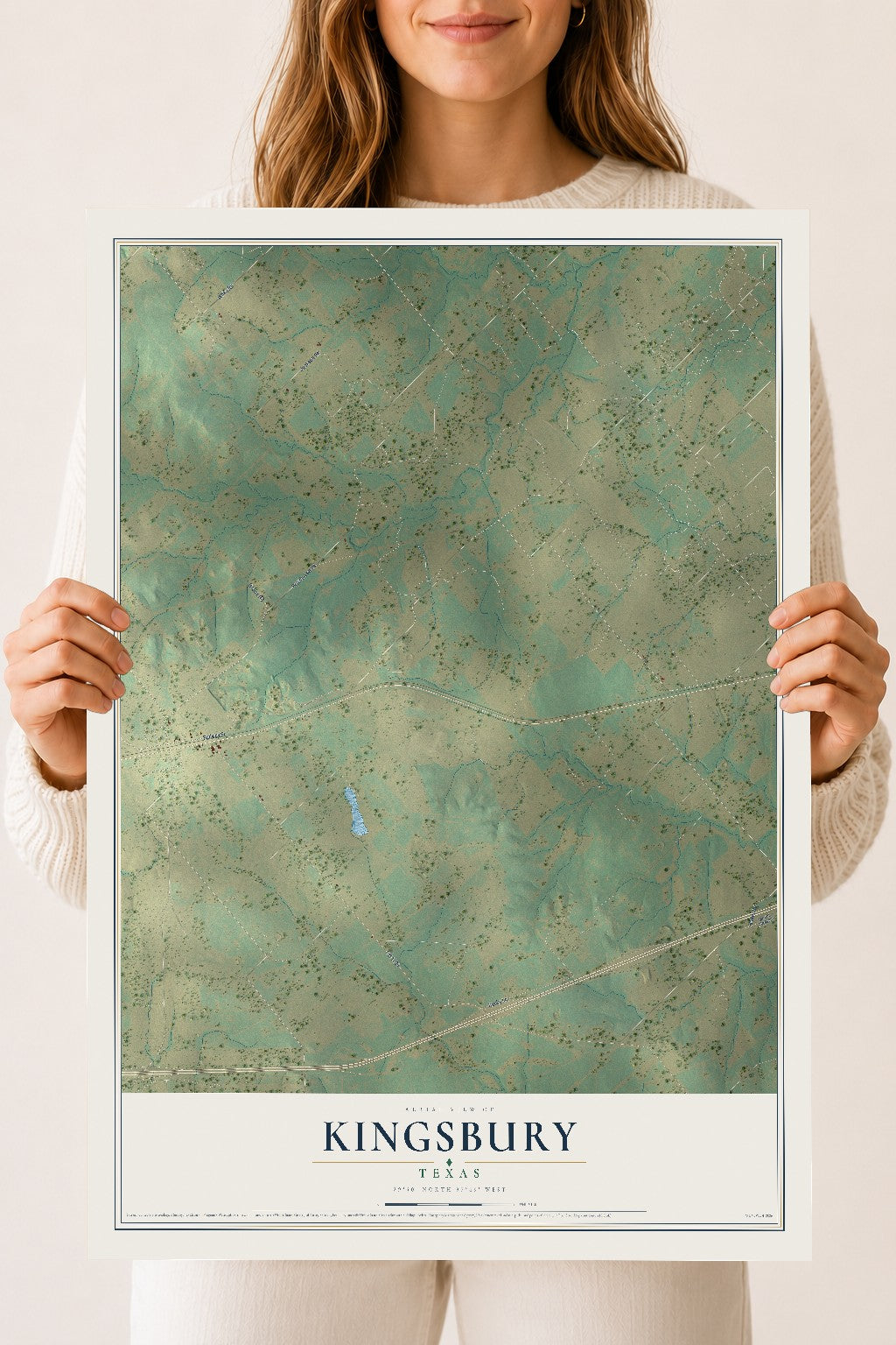 Map of Kingsbury, Texas, 18 x 24 inch unframed archival matte print