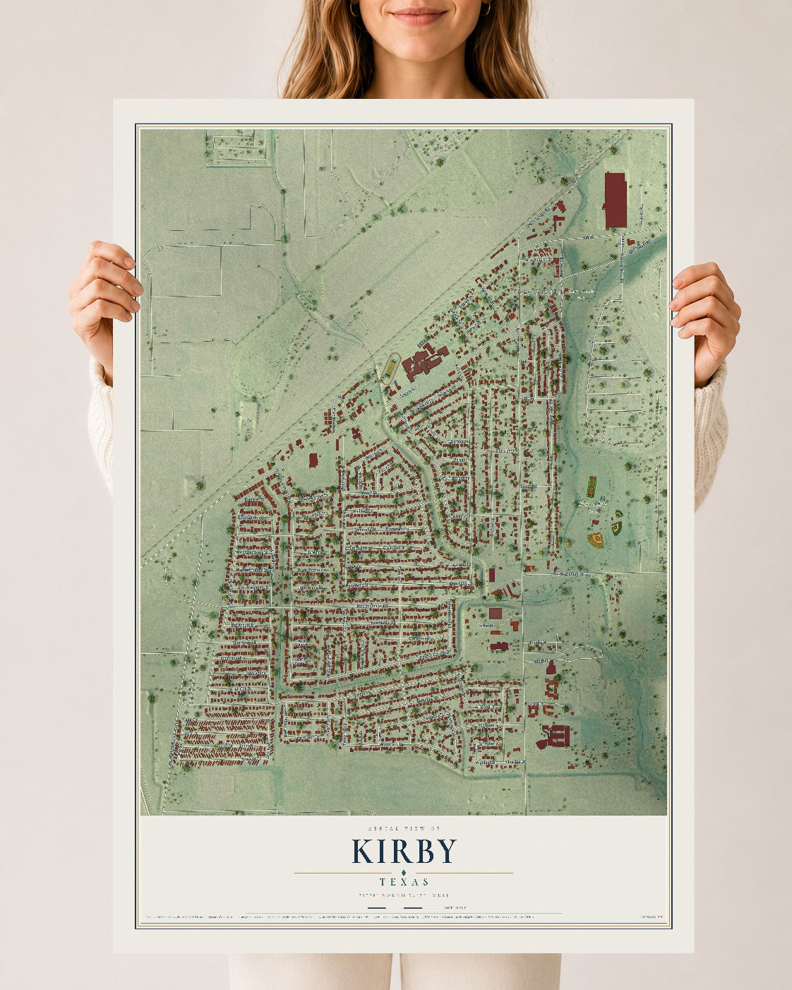 Map of Kirby, Texas, 24 x 36 inch unframed archival matte print