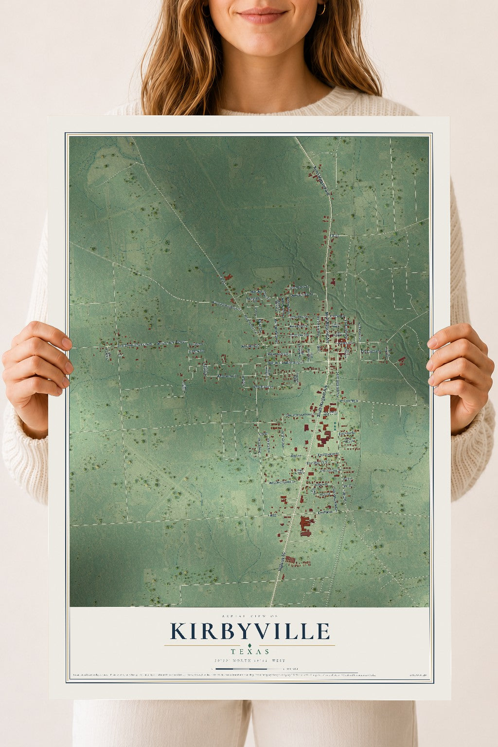 Map of Kirbyville, Texas, 18 x 24 inch unframed archival matte print
