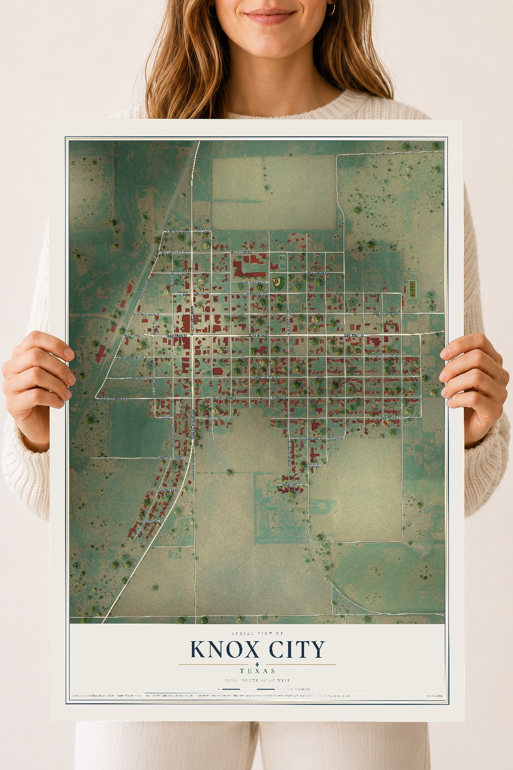 Map of Knox City, Texas, 18 x 24 inch unframed archival matte print