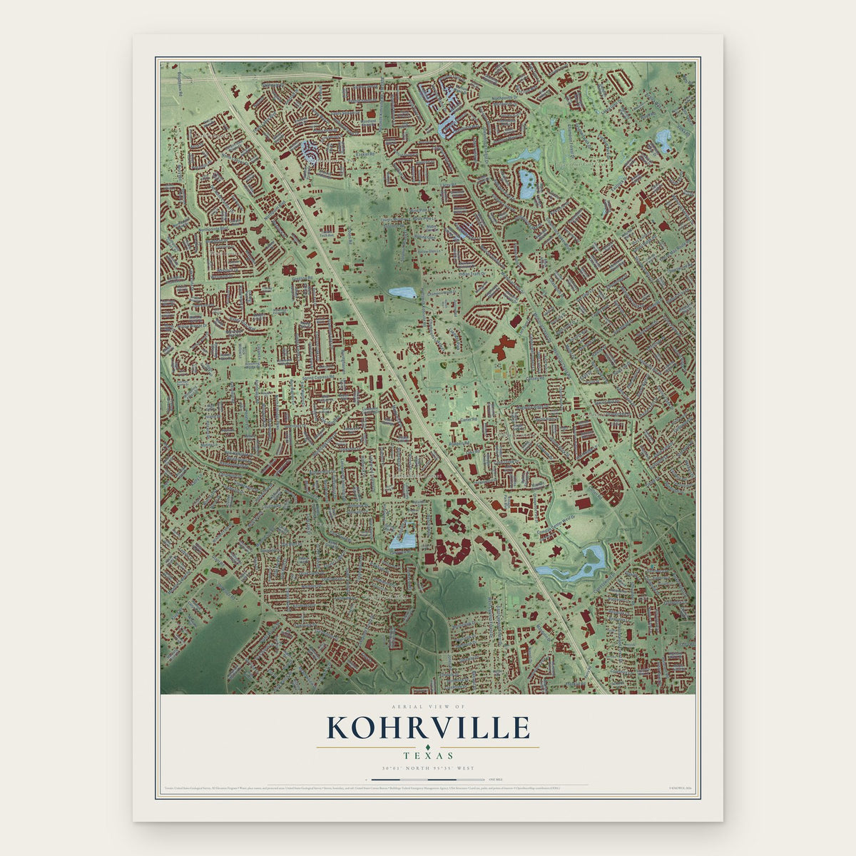 Kohrville, Texas map print, the full design