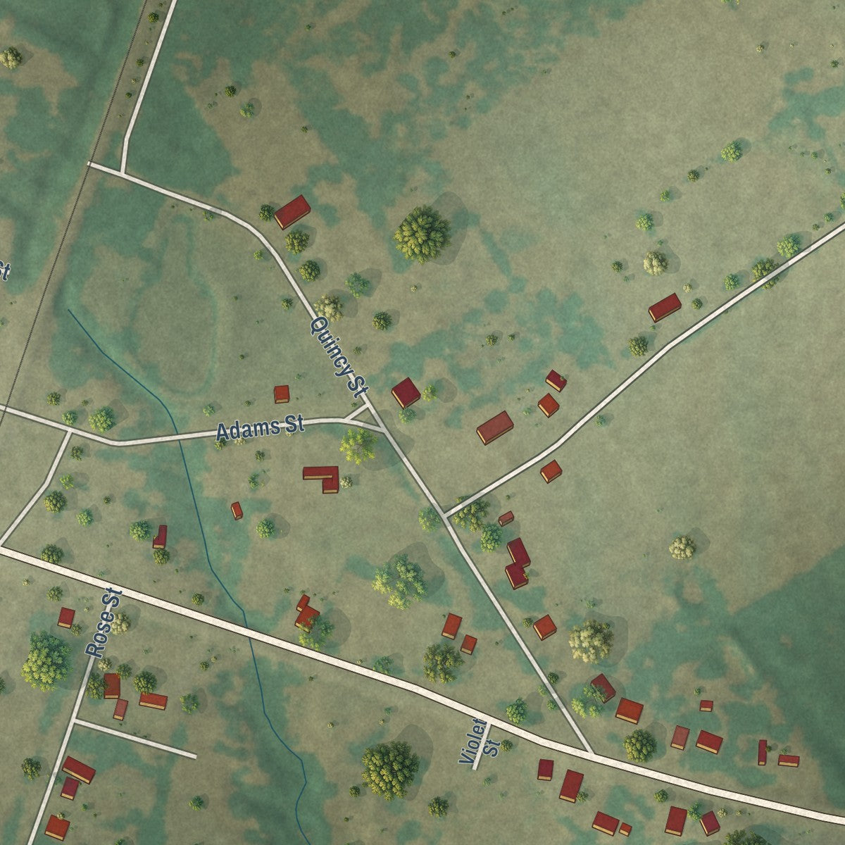 Second close-up of the map of Kosse, Texas print showing more streets and buildings