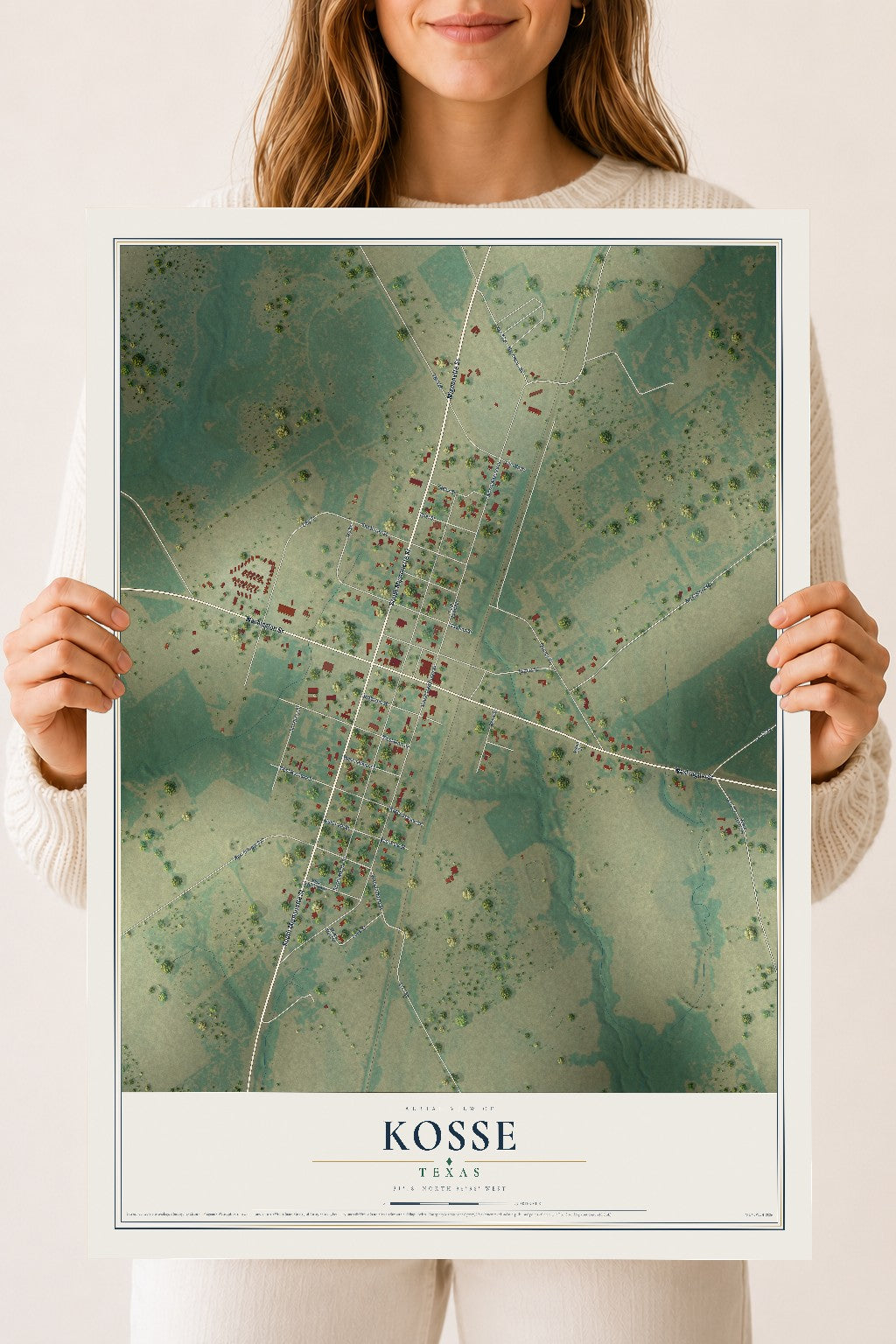Map of Kosse, Texas, 18 x 24 inch unframed archival matte print
