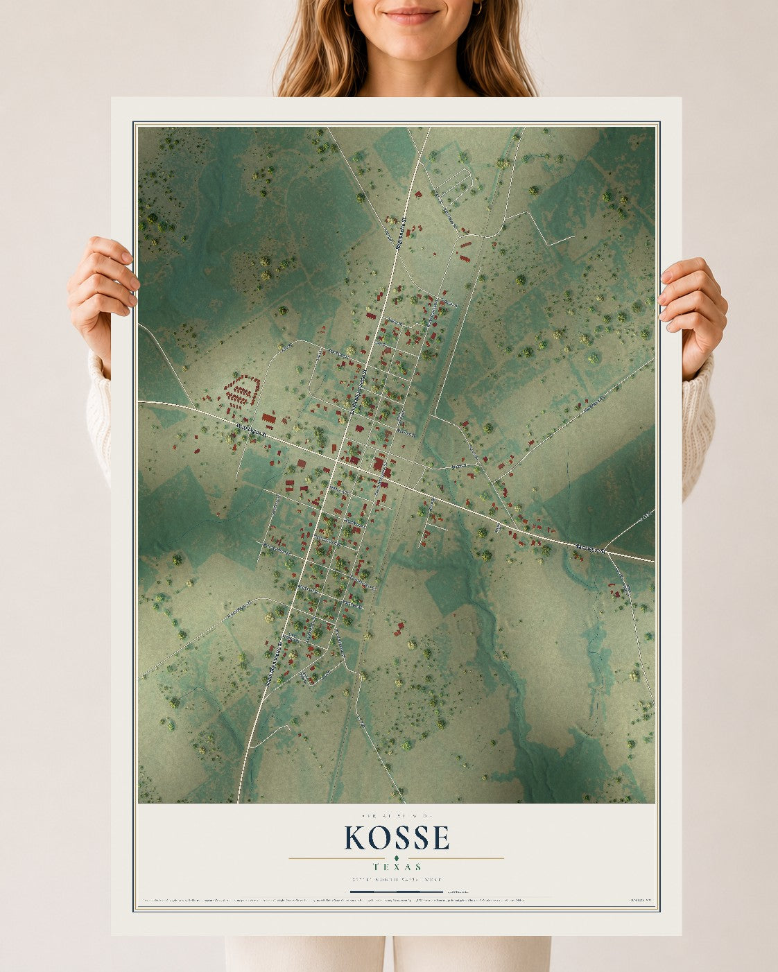 Map of Kosse, Texas, 24 x 36 inch unframed archival matte print