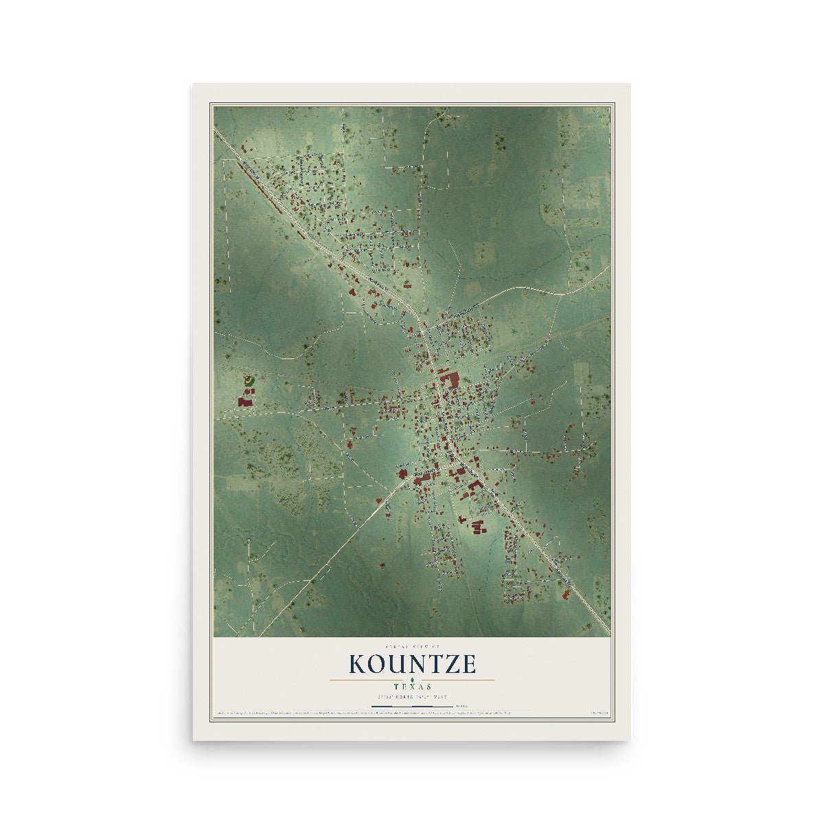 Map of Kountze, Texas, 12 x 18 inch unframed archival matte print