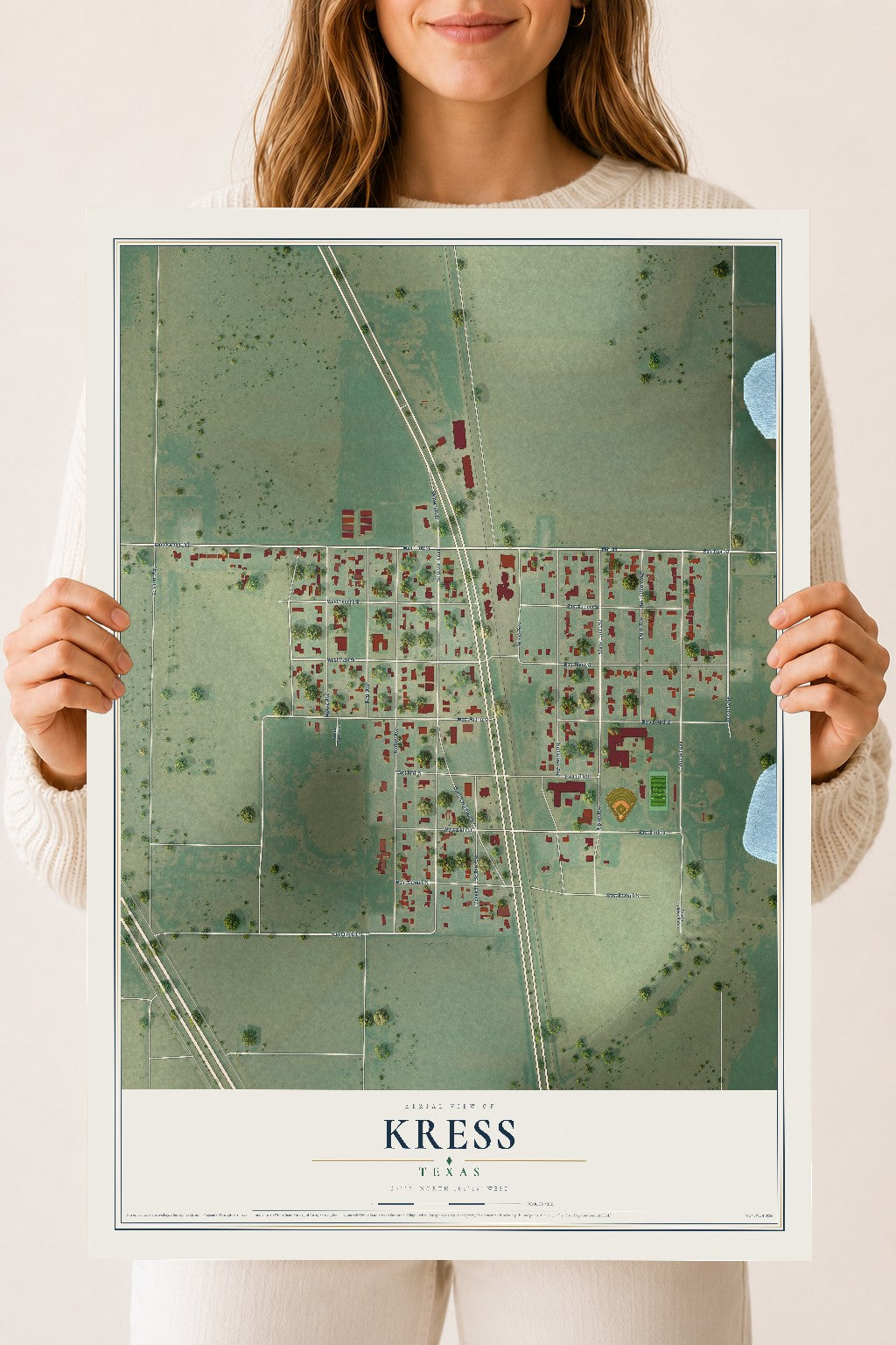 Map of Kress, Texas, 18 x 24 inch unframed archival matte print