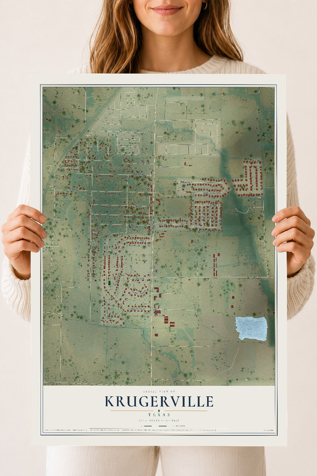 Map of Krugerville, Texas, 18 x 24 inch unframed archival matte print