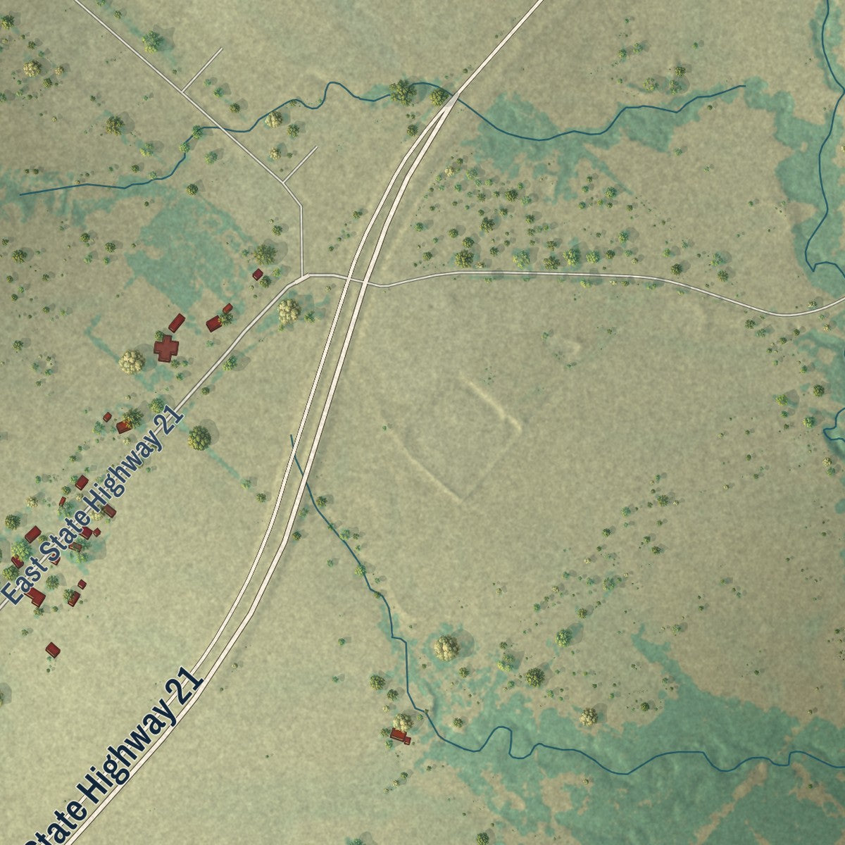 Close-up of the map of Kurten, Texas print showing street and building detail