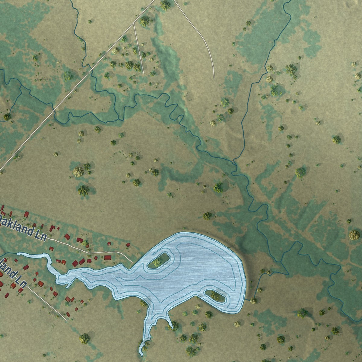 Second close-up of the map of Kurten, Texas print showing more streets and buildings
