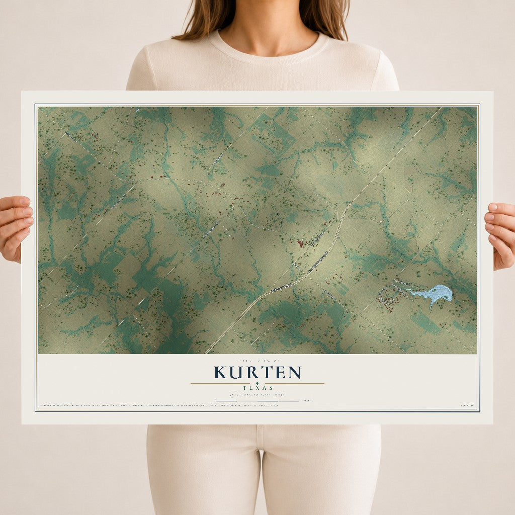 Map of Kurten, Texas, 18 x 24 inch unframed archival matte print
