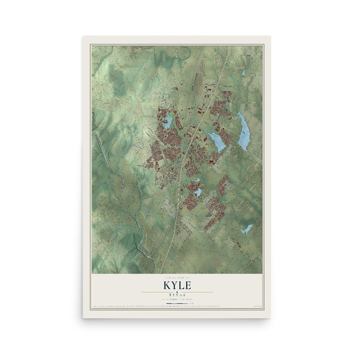 Map of Kyle, Texas, 12 x 18 inch unframed archival matte print