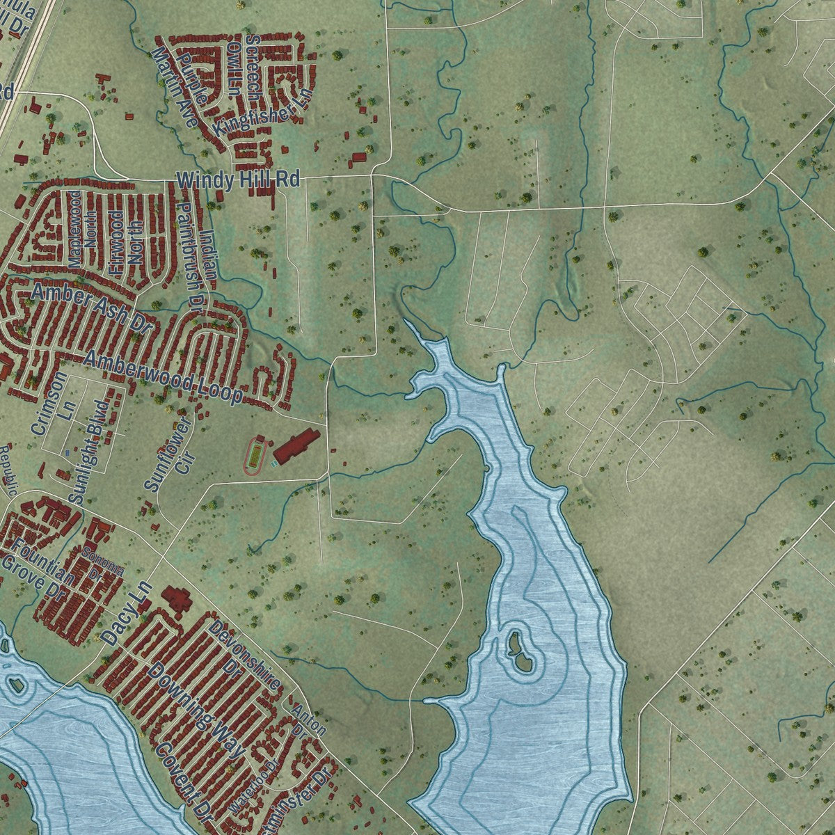 Second close-up of the map of Kyle, Texas print showing more streets and buildings