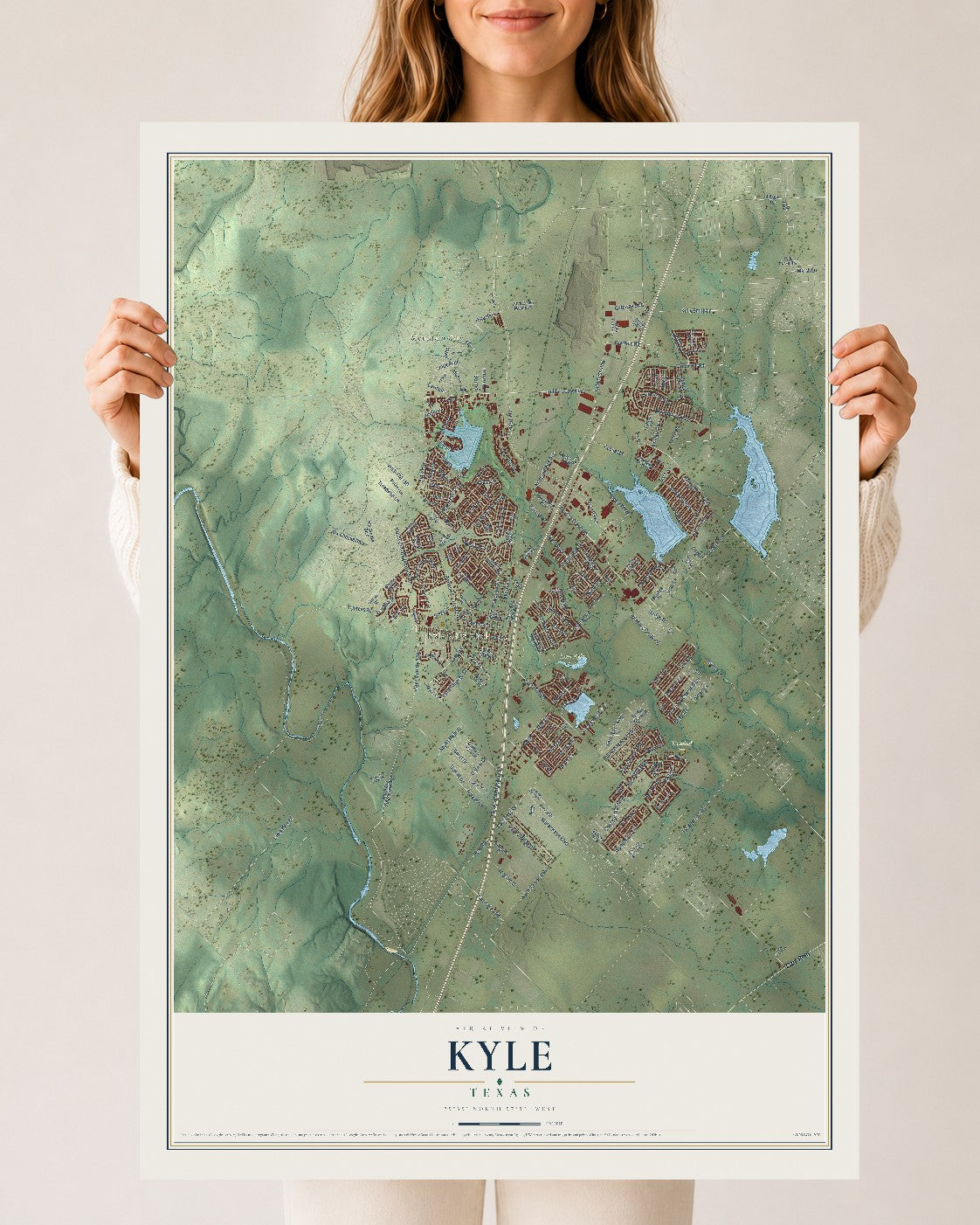 Map of Kyle, Texas, 24 x 36 inch unframed archival matte print