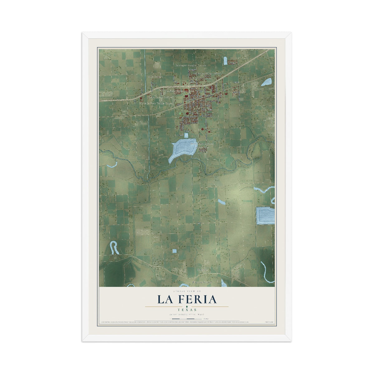 Map of La Feria, Texas, 12 x 18 inch print in a white wood frame