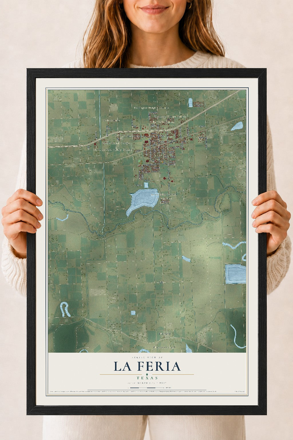 Map of La Feria, Texas, 18 x 24 inch print in a black wood frame