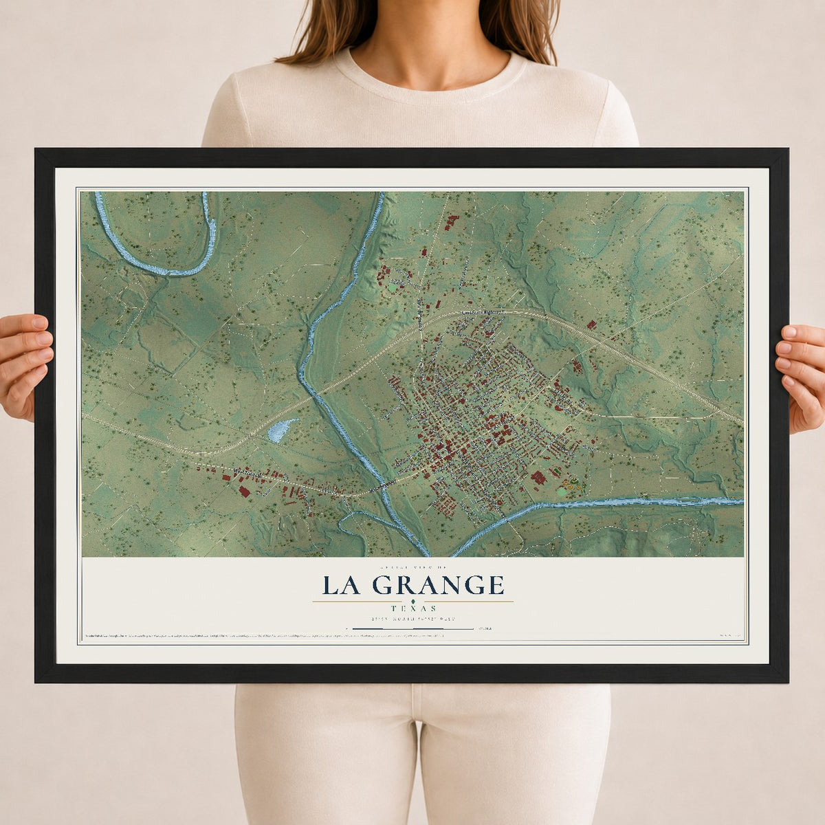 Map of La Grange, Texas, 18 x 24 inch print in a black wood frame