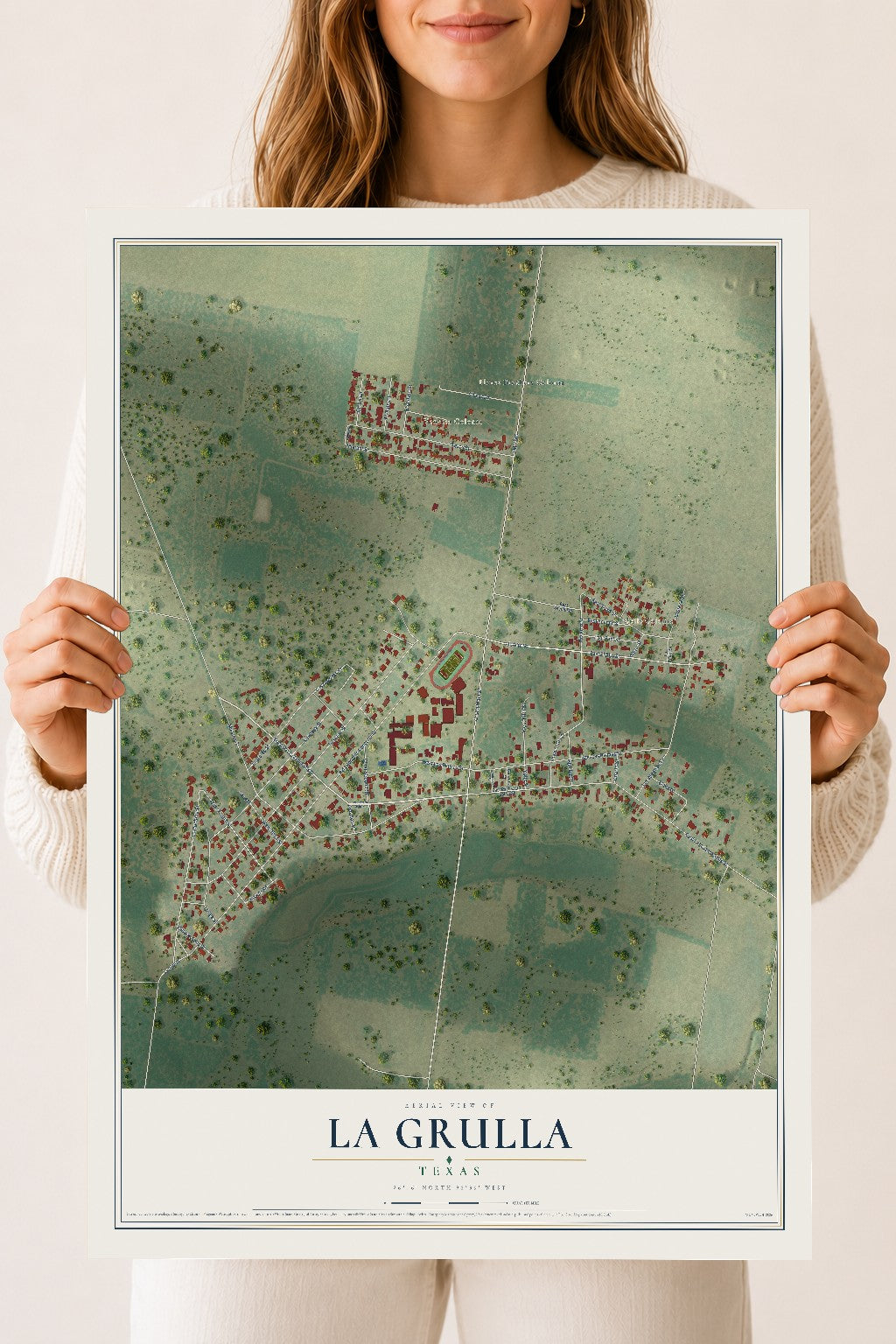 Map of La Grulla, Texas, 18 x 24 inch unframed archival matte print