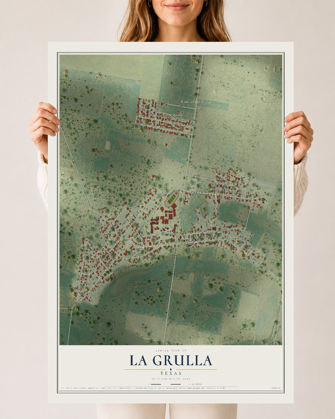Map of La Grulla, Texas, 24 x 36 inch unframed archival matte print