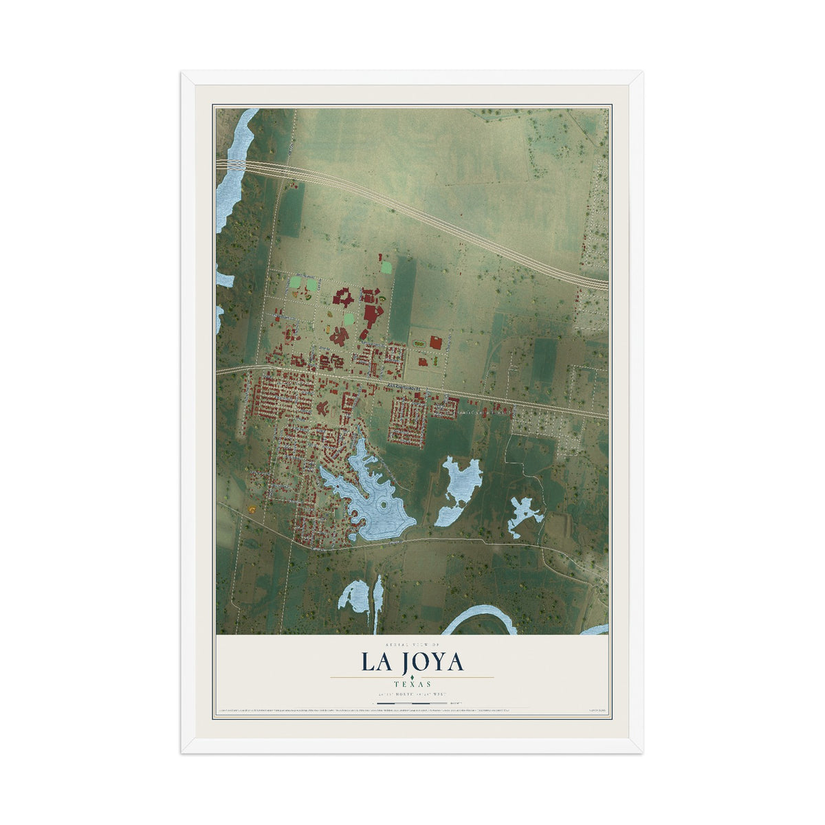 Map of La Joya, Texas, 12 x 18 inch print in a white wood frame