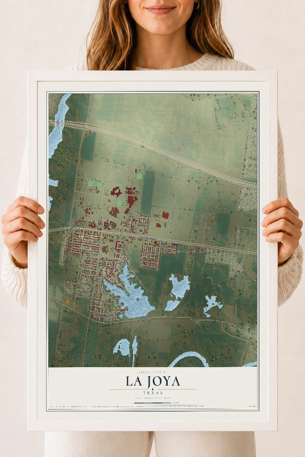 Map of La Joya, Texas, 18 x 24 inch print in a white wood frame