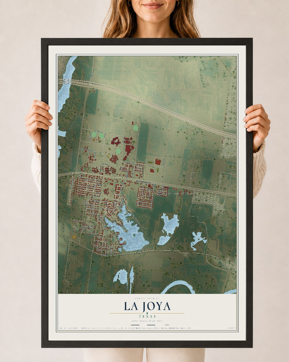 Map of La Joya, Texas, 24 x 36 inch print in a black wood frame