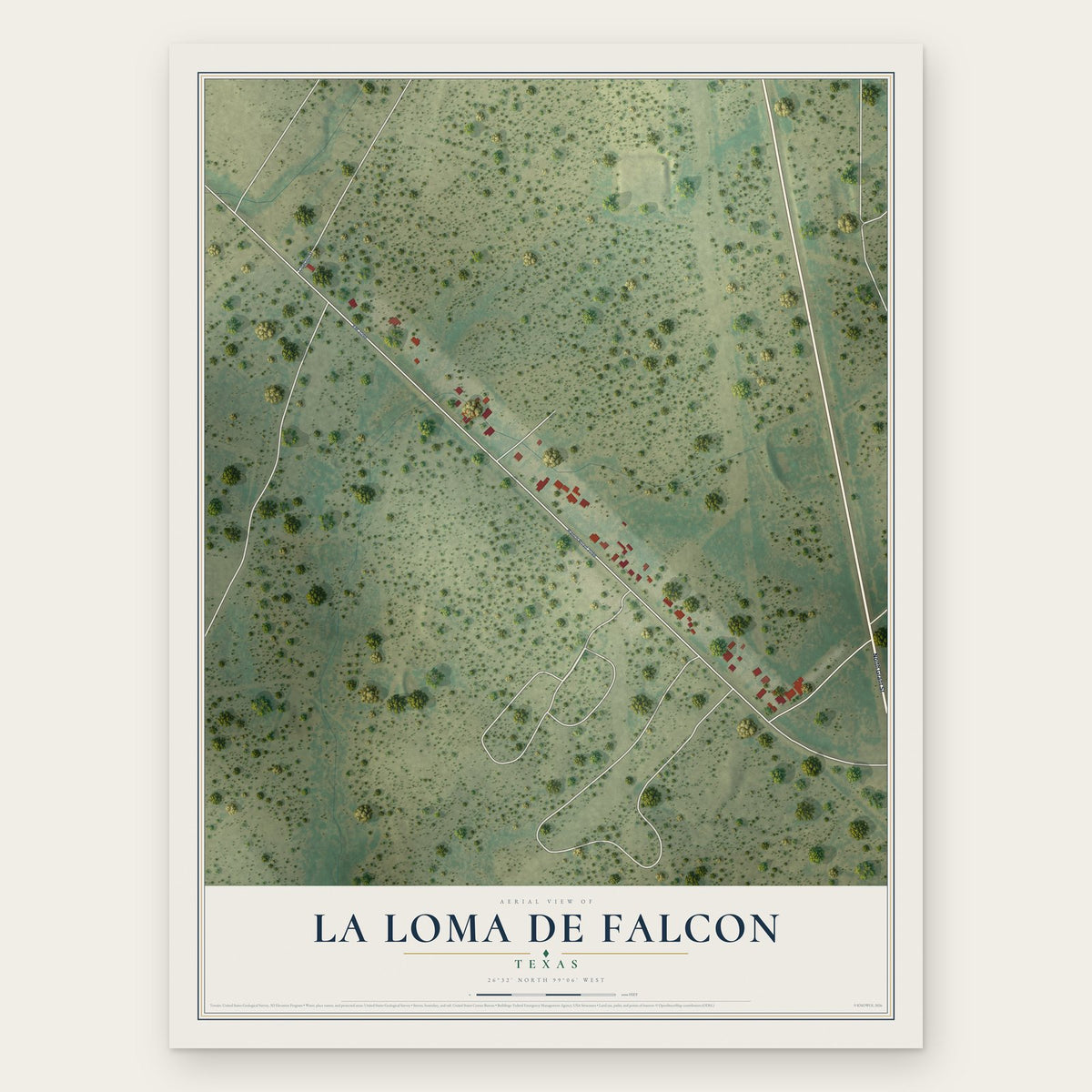 La Loma de Falcon, Texas map print, the full design