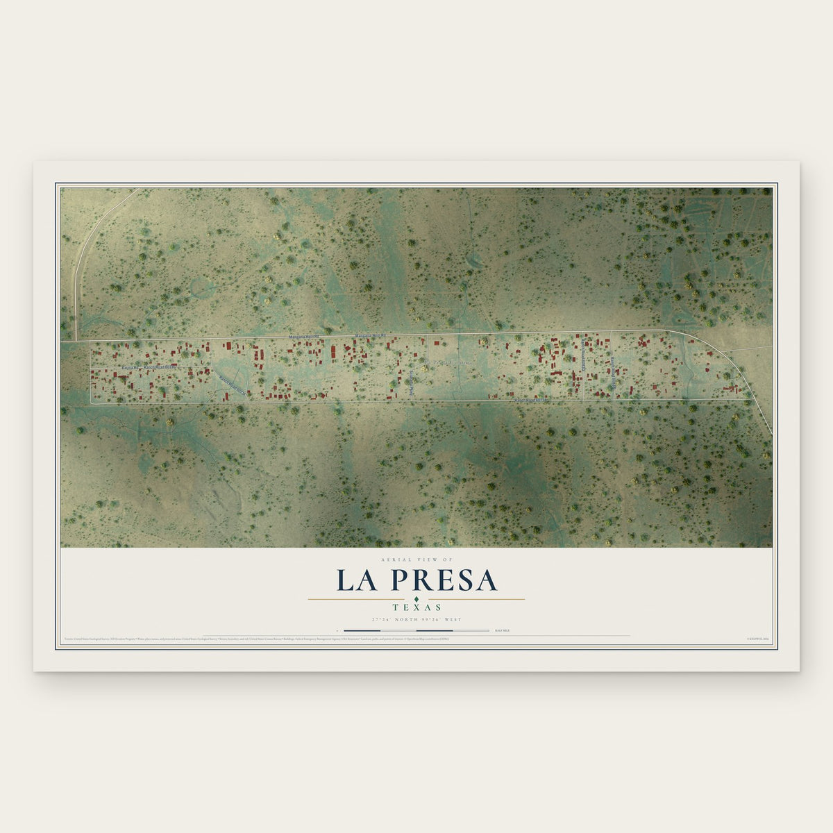 La Presa, Texas map print, the full design