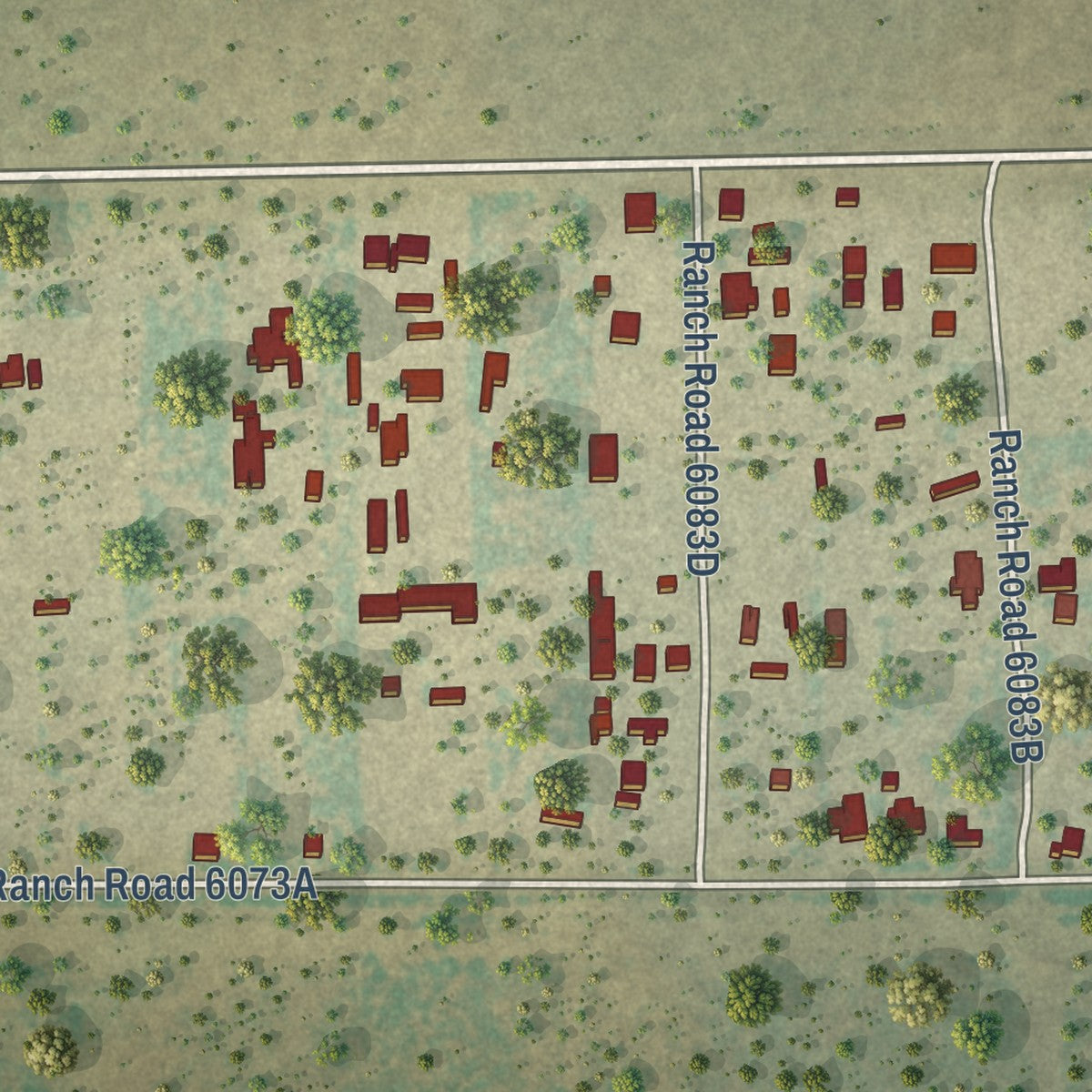 Close-up of the map of La Presa, Texas print showing street and building detail