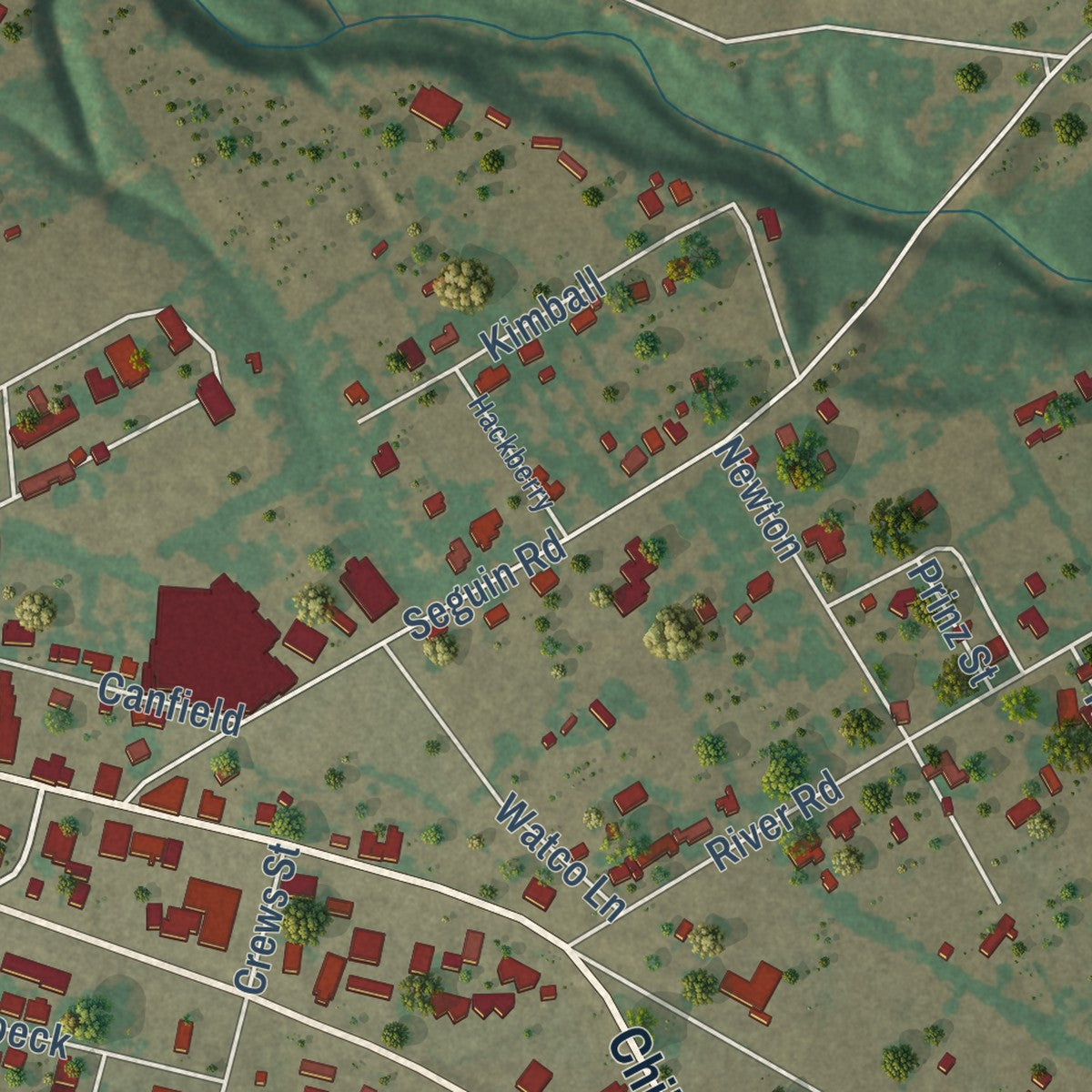 Second close-up of the map of La Vernia, Texas print showing more streets and buildings