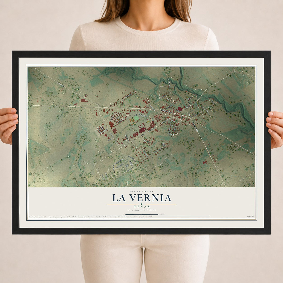 Map of La Vernia, Texas, 18 x 24 inch print in a black wood frame