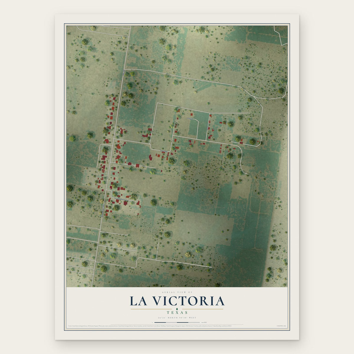 La Victoria, Texas map print, the full design