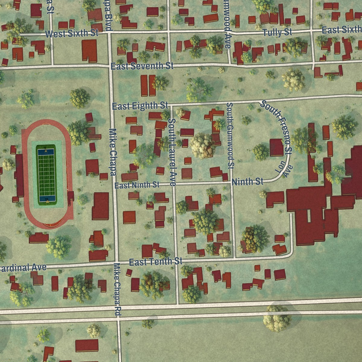 Close-up of the map of La Villa, Texas print showing street and building detail
