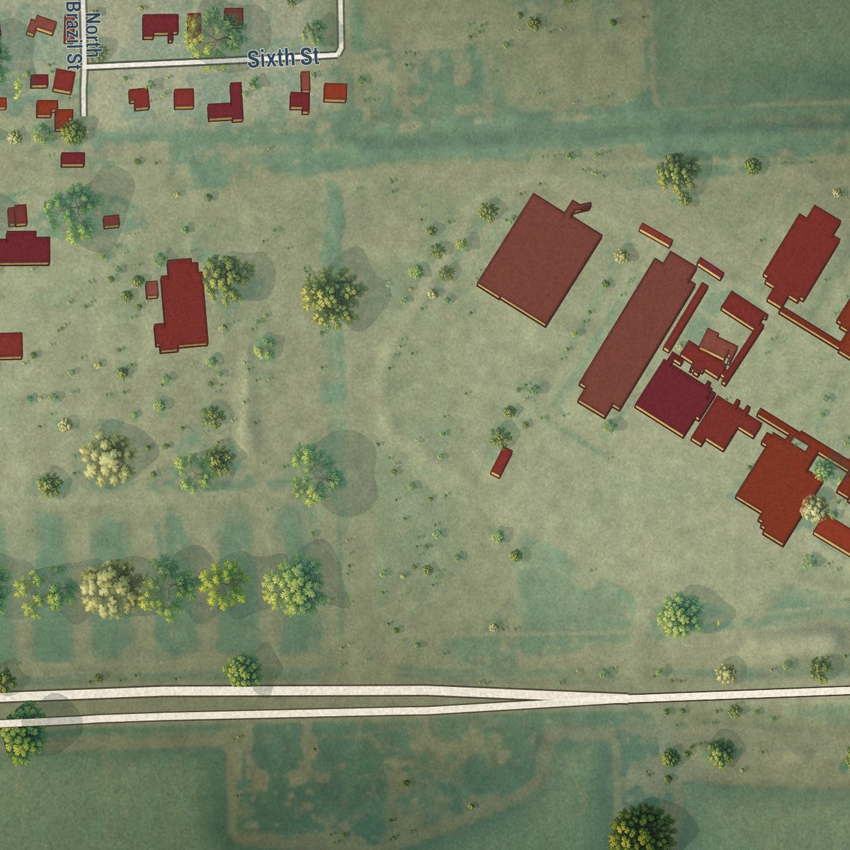 Second close-up of the map of La Villa, Texas print showing more streets and buildings