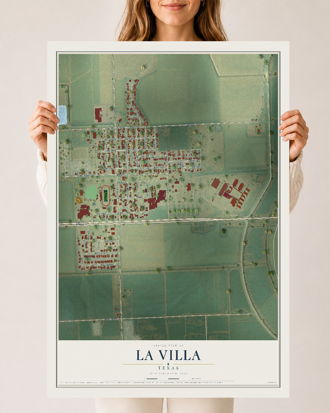 Map of La Villa, Texas, 24 x 36 inch unframed archival matte print
