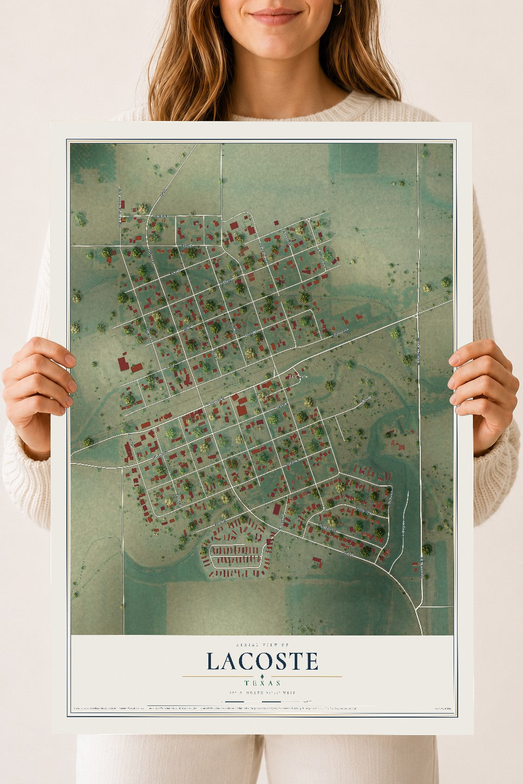 Map of LaCoste, Texas, 18 x 24 inch unframed archival matte print