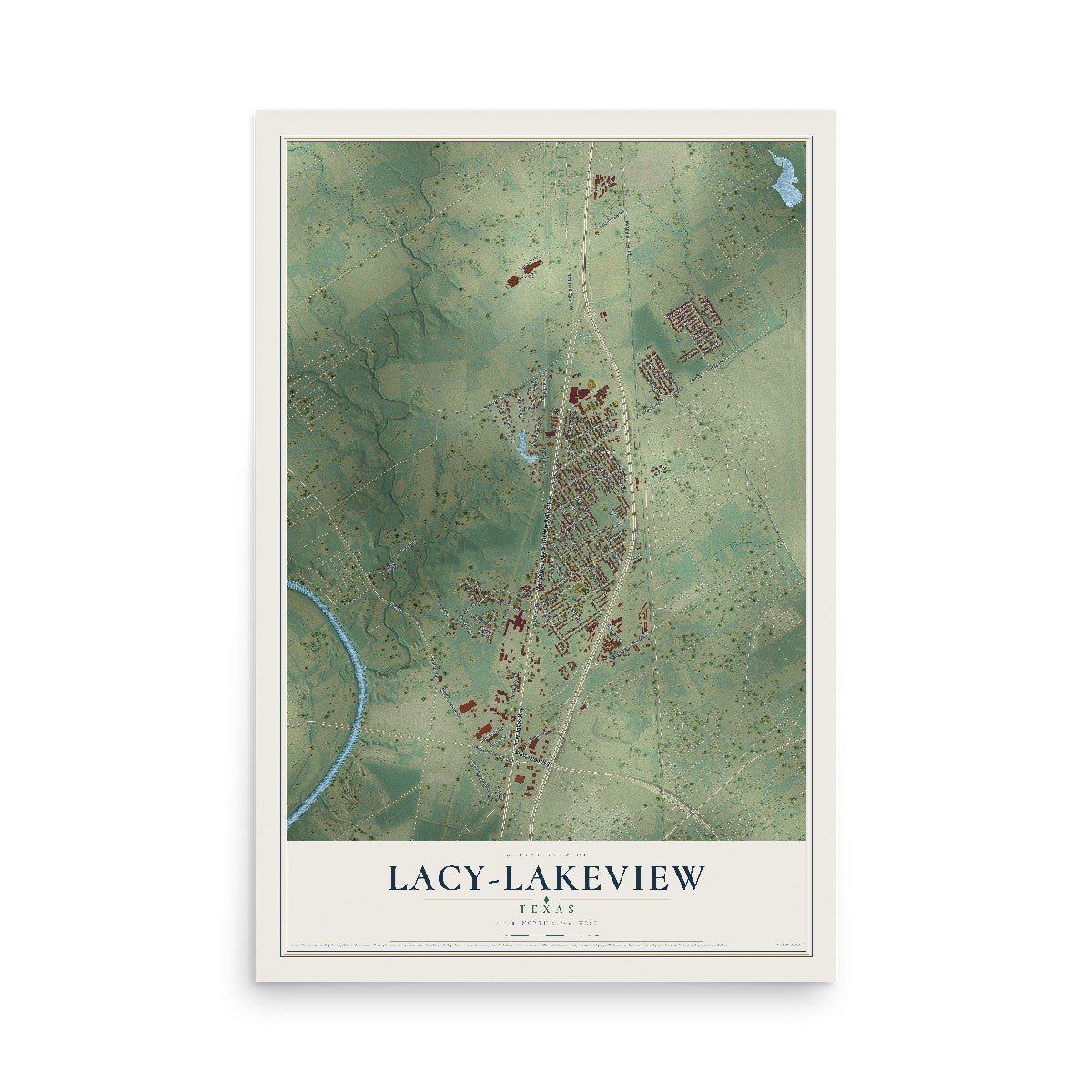 Map of Lacy-Lakeview, Texas, 12 x 18 inch unframed archival matte print