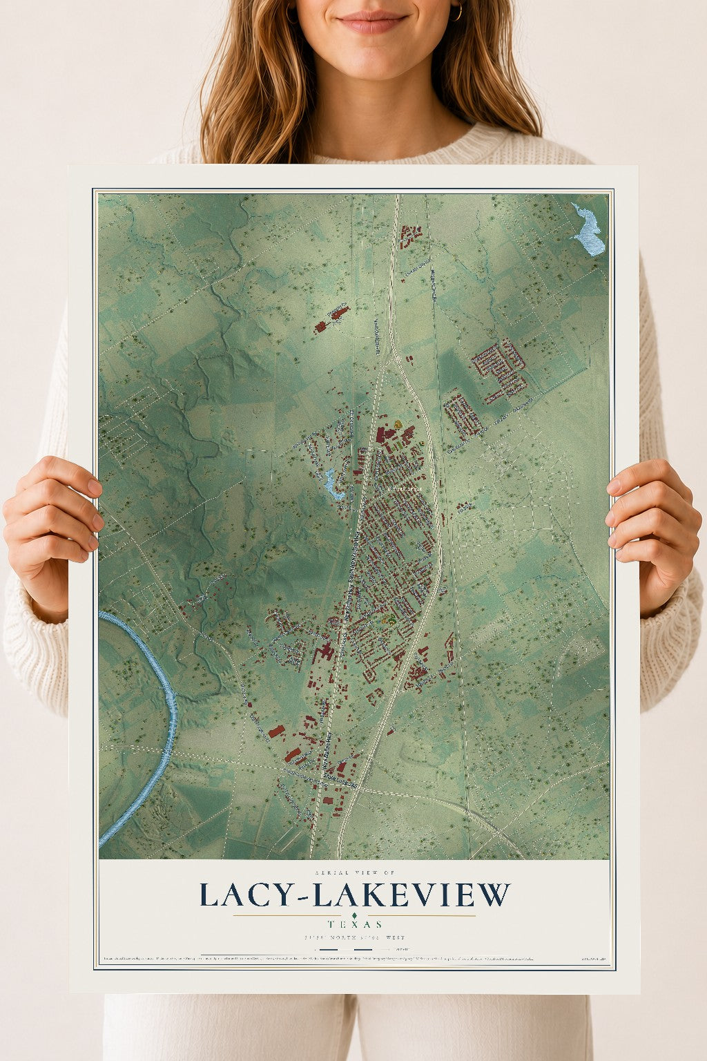 Map of Lacy-Lakeview, Texas, 18 x 24 inch unframed archival matte print