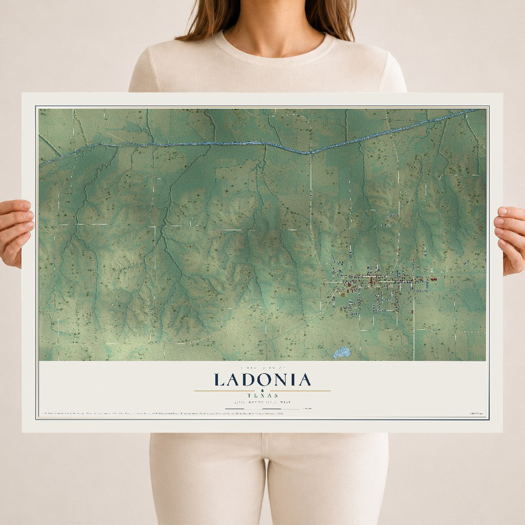 Map of Ladonia, Texas, 18 x 24 inch unframed archival matte print